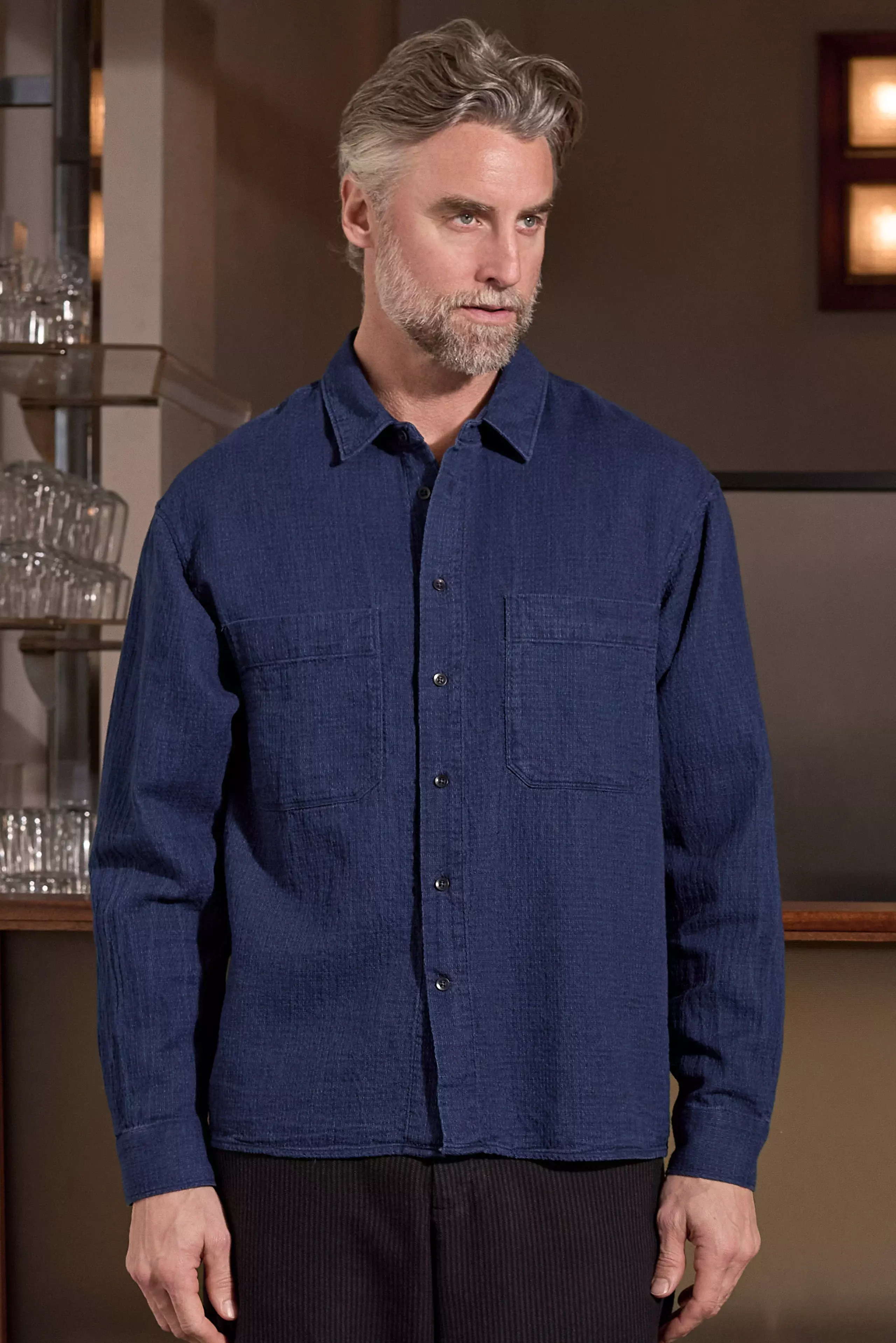 About Companions Dario Indigo Mid Blue Shirt Hemd Herren blau
